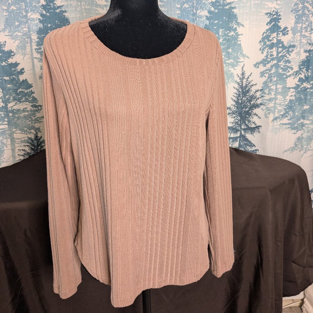 Ladies Ribbed Long Sleeve Sweater | Neutral Taupe | Size Large